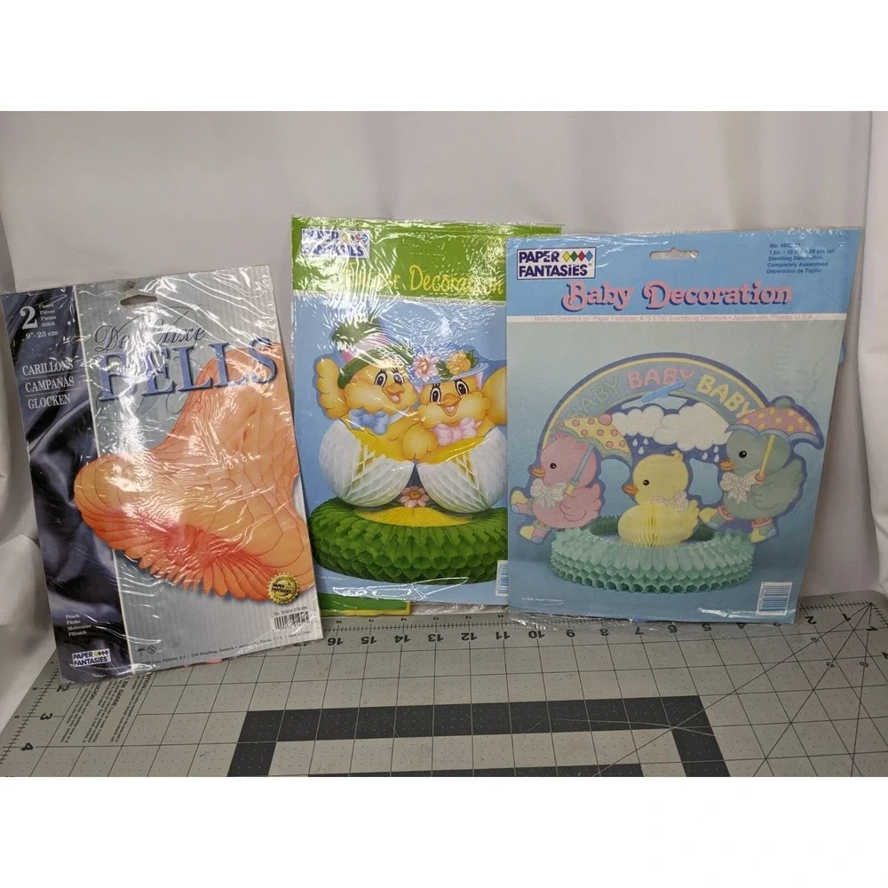 Paper Fantasies Baby Easter Standing Decoration Lot and 9 Inch Orange‎ Bells